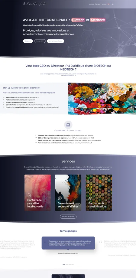 Site web wordpress d'une avocate internationale en biotech et medtech